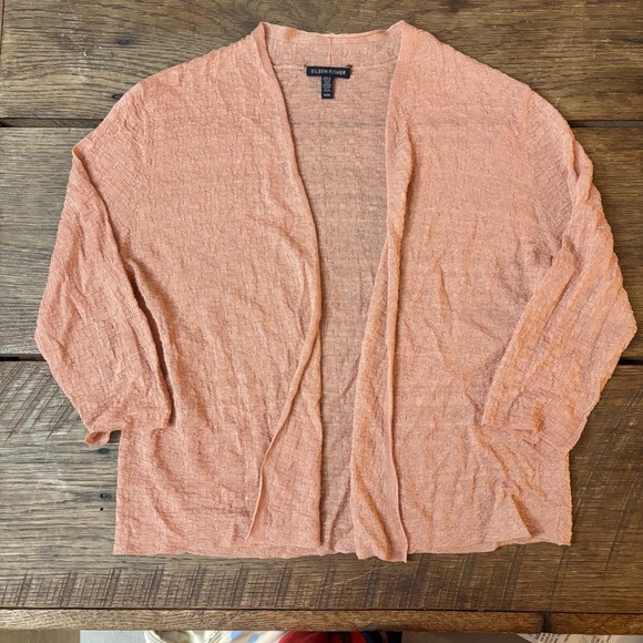 Eileen Fisher Sweaters - Eileen Fisher Organic Linen Blend Open-Front Cropped Cardigan Coral Size M